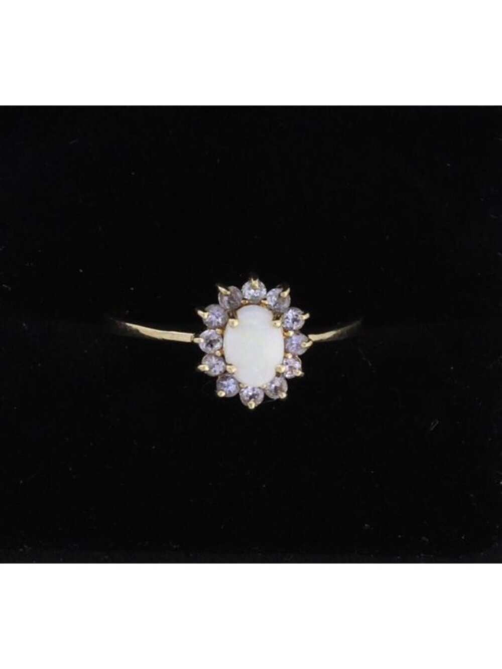 10k Yellow Gold Natural Opal & Tanzanite Flower Halo Ring Size 11